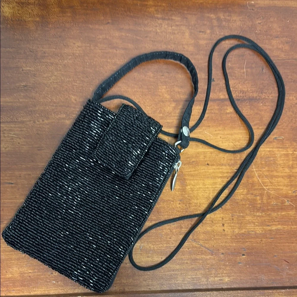 Black Beaded Elegant Formal Phone Crossbody Bag
